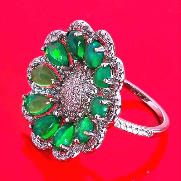 Natural Clarity Enhanced Green Fire Opal 6x4mm 925 Sterling Silver Ring Sz 7.75 - Picture 4 of 10